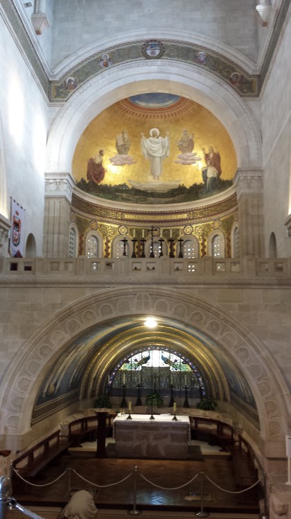 Mosaic of Transfiguration of Jesus above the altar in the Church of the Transfiguration