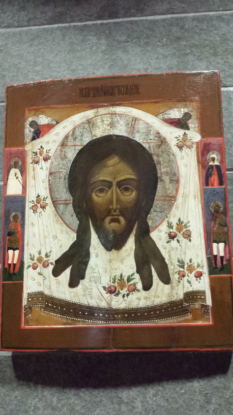 An icon of the shroud of Turin that hangs in the Pilgerhaus lobby