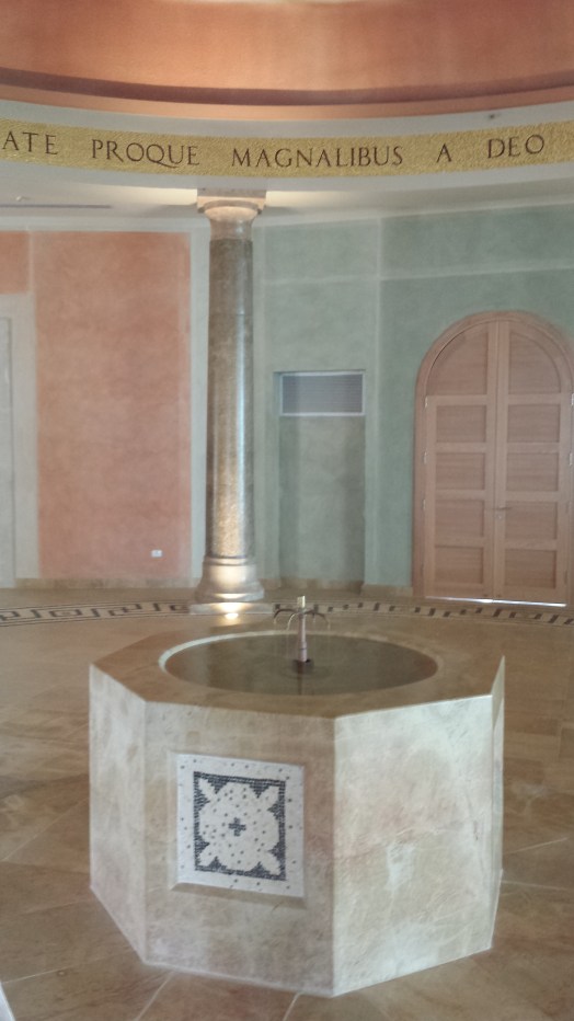 The fountain well and pillar with no name in the Magdala Center