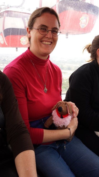 With new friend Emily on the cable car going up to Mt. Temptation.