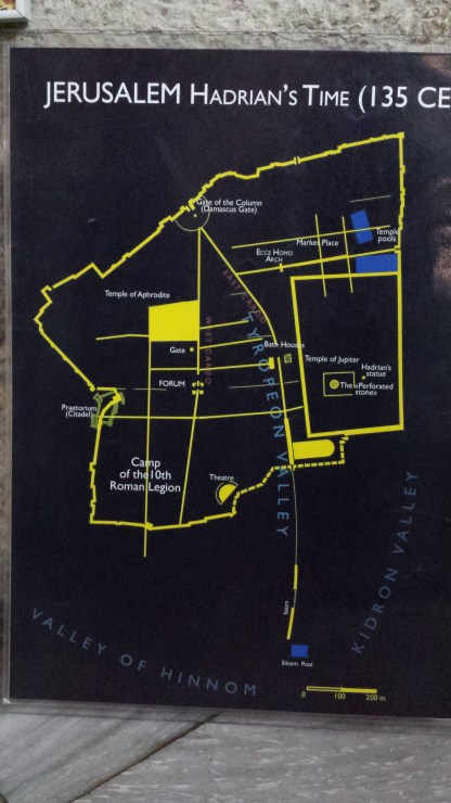 A map showing that at the time of Jesus' crucifixion, the location was outside the city wall.