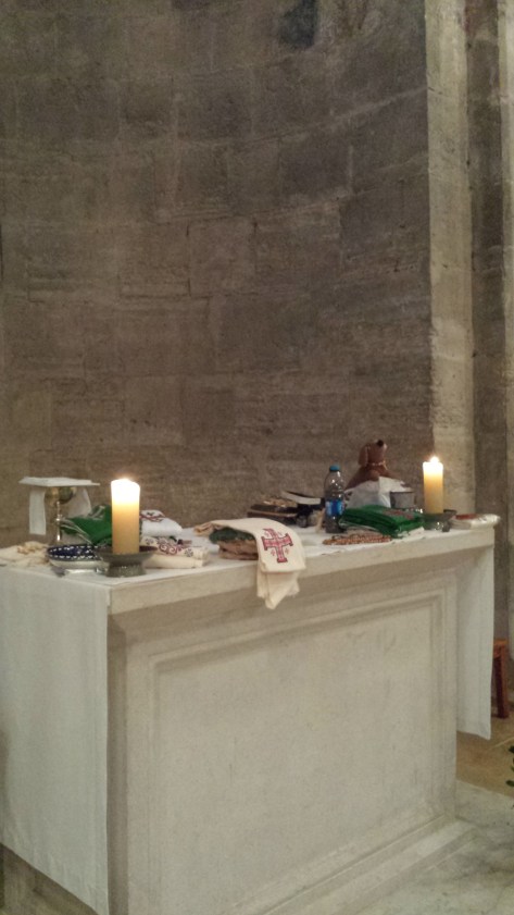 Our Pilgrim items on the altar to be blessed